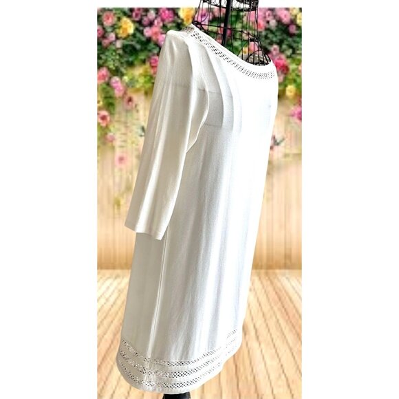 J Jill Dress XS Extra Small Cream Work Casual Church Open Cut Neck Hemline - Picture 5 of 12
